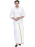 Vastramay Men's White Cotton Silk Blend Shirt and Dhoti Set